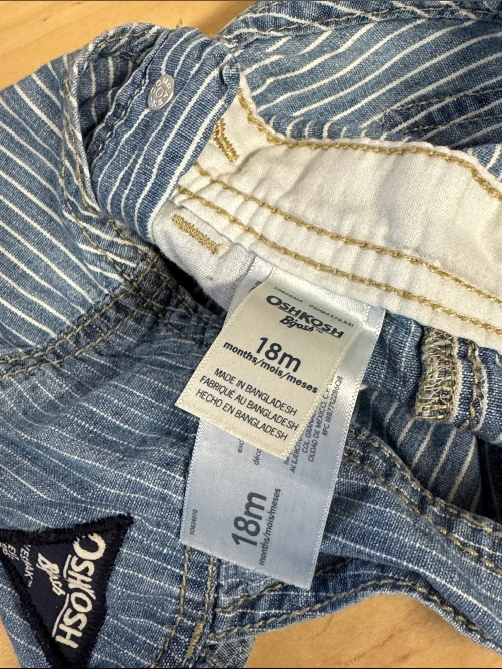 OshKosh B'gosh Blue Denim Pinstripe Kids Short Bib Overalls kids 18 months